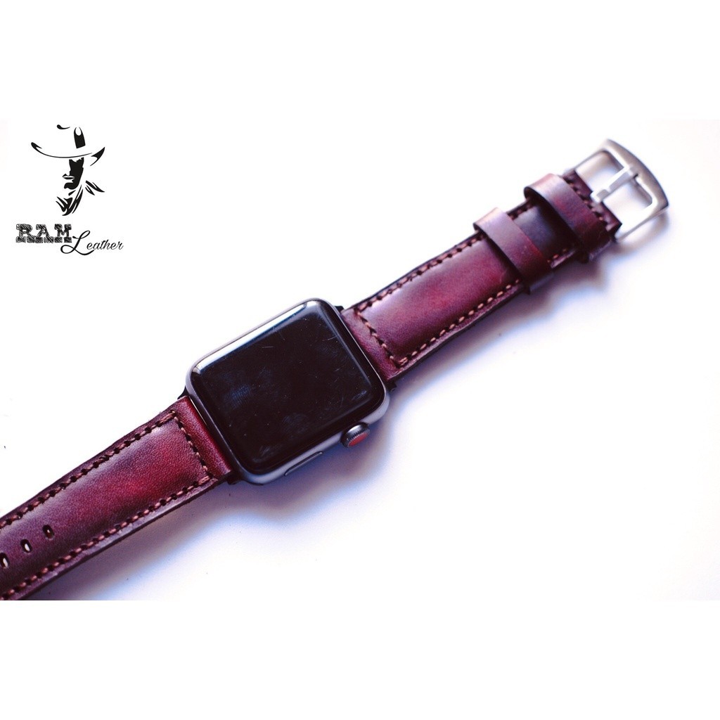 Dây Đồng Hồ Thủ Công Da Thật RAM Leather 1970 Da Bò Italia Veg Nâu Đỏ Bền Đẹp 18mm, 20mm, 22mm, Casio 1200, AW iwatch