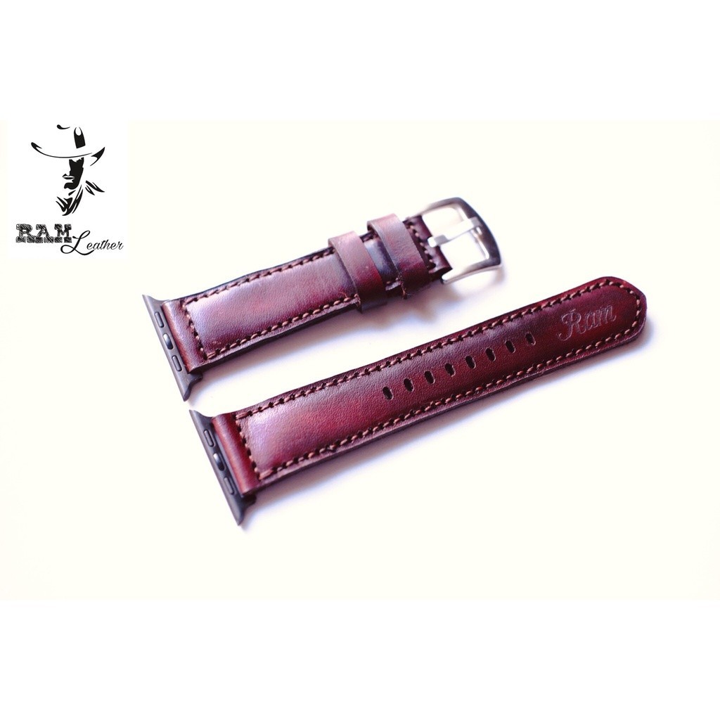 Dây Đồng Hồ Thủ Công Da Thật RAM Leather 1970 Da Bò Italia Veg Nâu Đỏ Bền Đẹp 18mm, 20mm, 22mm, Casio 1200, AW iwatch