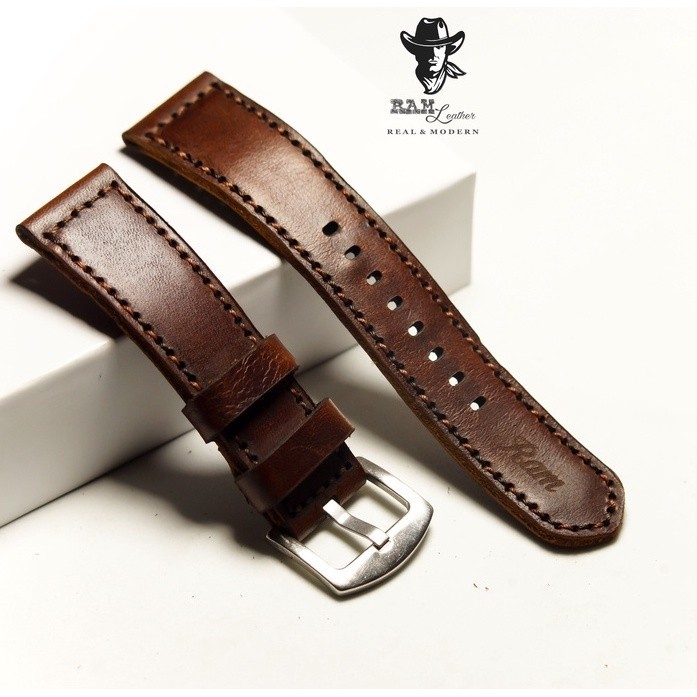 Dây Đồng Hồ Da Thật Handmade RAM Leather 1981 Da Bò Nâu Socola 18mm, 20mm, 22mm, Casio 1200, iwatch 