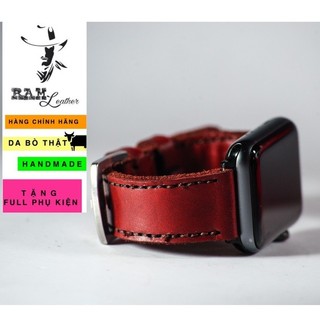 Dây Đồng Hồ Da Thật Handmade RAM Leather 1982 Da Bò Đỏ Siêu bền 18mm, 20mm, 22mm, Casio 1200, iwatch AW