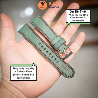 Dây Đồng Hồ Da Thật Handmade RAM Leather 1984 Da Bò Xanh Rêu Siêu bền 18mm, 20mm, 22mm, Casio 1200, iwatch AW