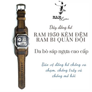 Dây Đồng Hồ Da Thật Handmade RAM Leather B1 Cho Casio AE 1200 WHD và Dây 18mm Da Bò Sáp Siêu bền