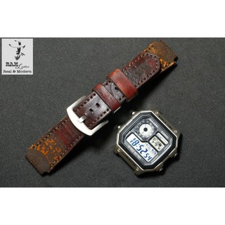 Dây Đồng Hồ Da Thật Handmade RAM Leather Cho Casio AE 1200 WHD và Dây 18mm Da Bò Italia Veg Màu Burgundy Siêu bền