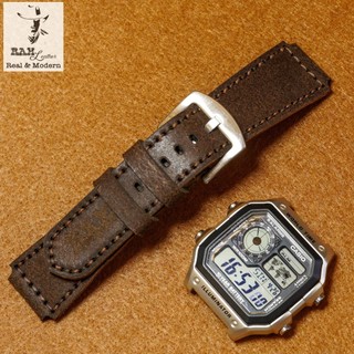 Dây Đồng Hồ Da Thật Handmade RAM Leather Cho Casio CASIO AE1200, AE 1200, 1300 WHD và Dây 18mm Da Bò Siêu bền