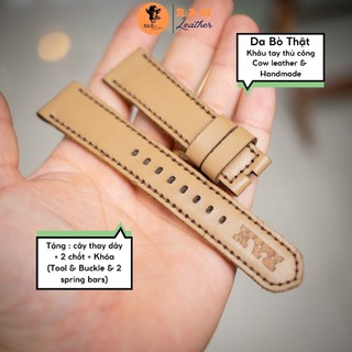 Dây Đồng Hồ Da Thật Handmade RAM Leather Milk Tea màu Trà Sữa Siêu bền 18mm, 20mm, 22mm, Casio 1200, iwatch AW