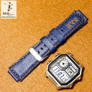 Dây Đồng Hồ Da Thật Handmade RAM Leather Handmade Cho Casio CASIO AE1200, AE 1200, 1300 WHD và Dây 18mm Siêu bền