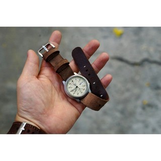 Dây Đồng Hồ Da Thật Handmade RAM Leather Nato Quân Đội Straps Da Bò Lộn Nâu 18mm, 20mm, 22mm, Casio 1200, iwatch AW