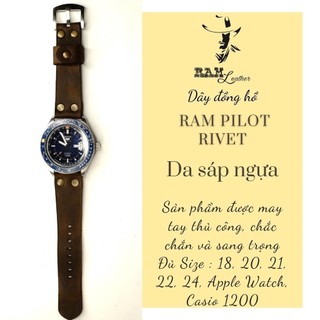 Dây Đồng Hồ Da Thật Handmade RAM Leather Pillot Da Sáp Ngựa Siêu bền 18mm, 20mm, 22mm, Casio 1200, iwatch AW