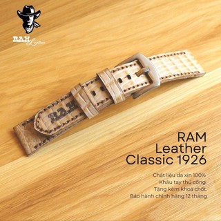 Dây Đồng Hồ Handmade RAM Leather 1926 Da Bò Dập Vân Kỳ Đà 18mm, 20mm, 22mm, Casio 1200, iwatch AW