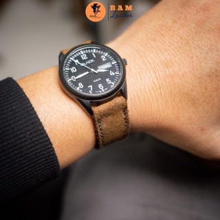 Dây đồng hồ handmade ram leather 1960 da bò lộn nâu đậm 18mm, 20mm, 22mm, casio 1200, iwatch aw