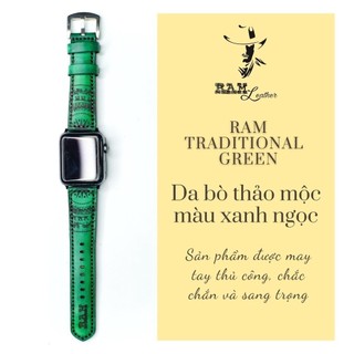 Dây Đồng Hồ Handmade RAM Leather Trống Đồng Da Bò Italia Veg Màu Xanh Aqua 18mm, 20mm, 22mm, Casio 1200, AW iwatch