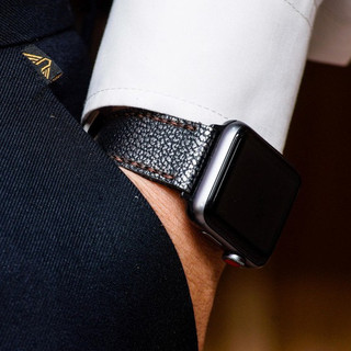 Dây RAM Leather Classic 1956 cho Aple Watch AW, iWatch, iPhone Watch Da Bò Vân Cá Mập Đen Thép