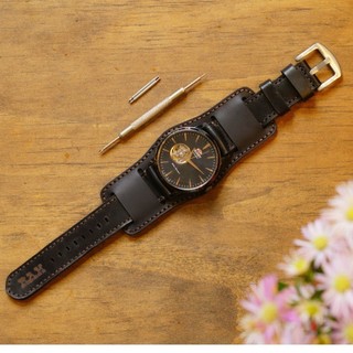 Tấm Đệm Bundstrap Quân Đội Dây Đồng Hồ Da Bò Handmade Đen RAM Leather B2 18mm, 20mm, 22mm, Casio 1200, iwatch AW