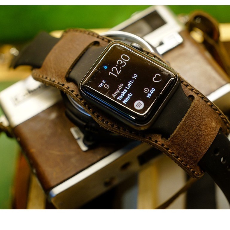 Tấm Đệm Dây Đồng Hồ Handmade Aple Watch AW, iWatch, iPhone Watch Da Bò Nâu Đất RAM Leather B2 Siêu b