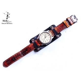 Tấm đệm dây đồng hồ da thật handmade ram leather bundstrap quân đội b5 da bò siêu bền