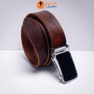 Thắt lưng Siêu bền da bò cao cấp màu nâu đậm khóa vuông RAM Leather