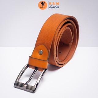 Thắt lưng Siêu bền da bò cao cấp màu nâu sáng khóa thép bóng RAM Leather