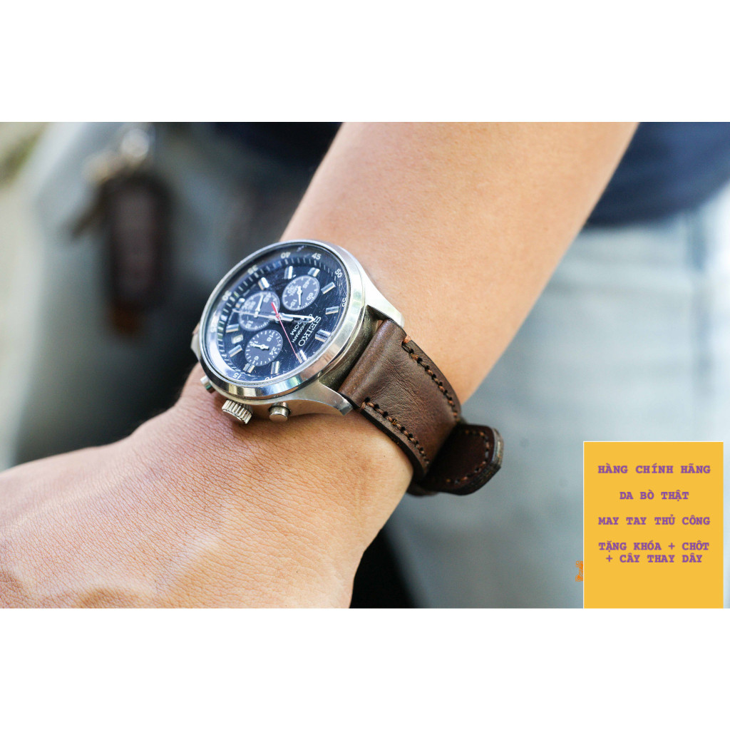 Tổng hợp Dây Đồng Hồ Da Bò Handmade màu Socola RAM Leather 18mm, 19mm, 20mm, 21mm, 22mm, Casio 1200,
