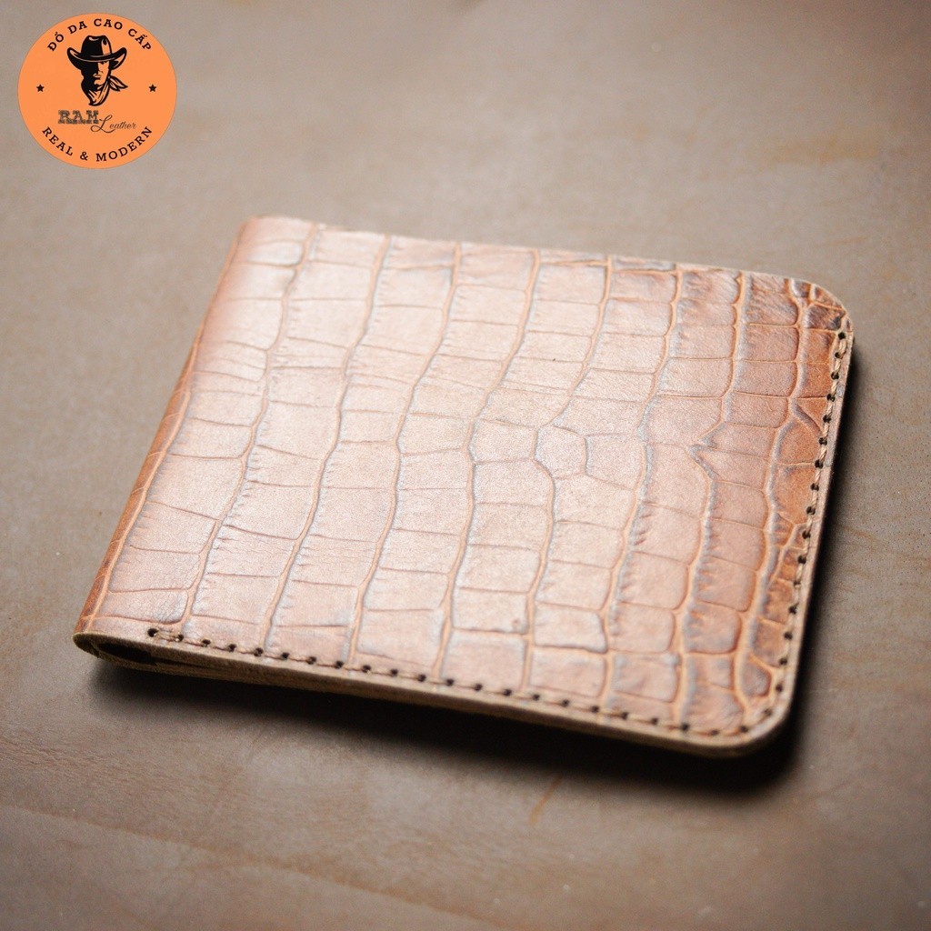 Ví Siêu bền da bò thật Handmade da bò mini RAM Leather Simple Vân Cá Sấu