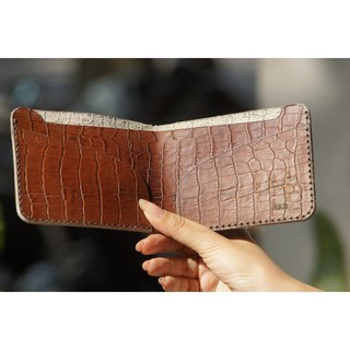 Ví Siêu bền da bò thật Handmade da bò mini RAM Leather Simple Vân Cá Sấu