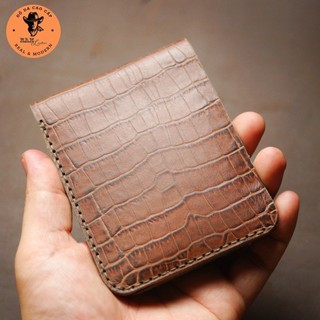 Ví Siêu bền da bò thật Handmade da bò mini RAM Leather Simple Vân Cá Sấu