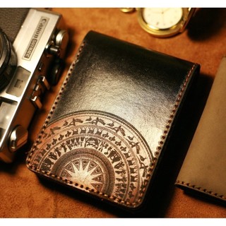 Ví Siêu bền da bò thật Handmade da bò RAM Leather Italia Veg Khắc Trống Đồng Việt Nam Màu Đen Tuyền