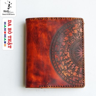 Ví Siêu bền da bò thật Handmade da bò RAM Leather Italia Veg Khắc Trống Đồng Việt Nam Nâu Sáng