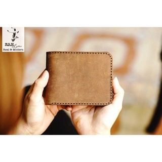 Ví Siêu bền da bò thật Handmade da bò RAM Leather Simple Wallet Da bò thật màu Nâu Đất Dáng Ngang
