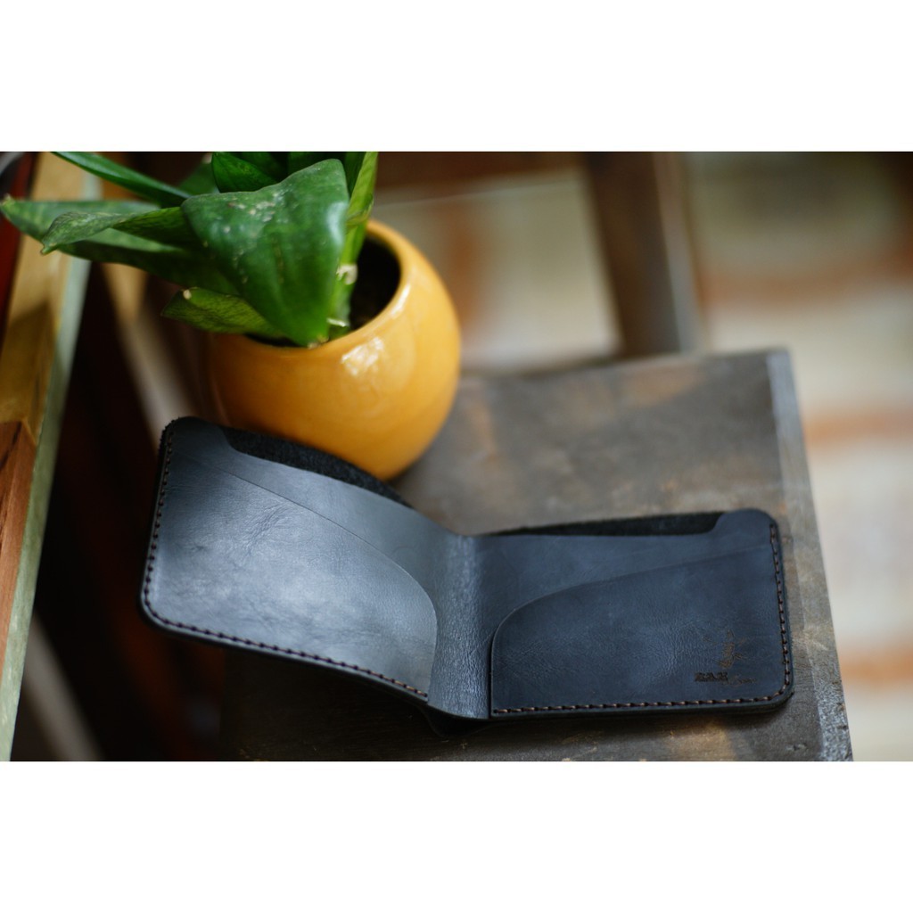 Ví da bò thủ công Nam Mini Nam Nữ RAM Leather Handmade Da Bò Đen