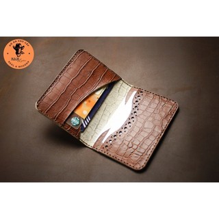Ví Siêu bền da bò thật Handmade mini hai ngăn da bò vân cá sấu màu nâu RAM Leather