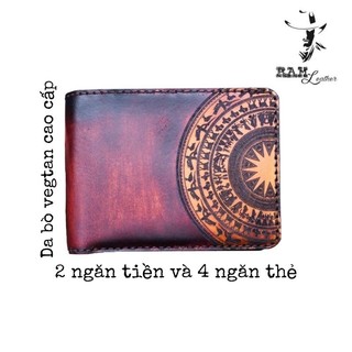 Ví Siêu bền da bò thật Handmade Nữ Da Bò Italia Veg RAM Leather Handmade Khắc Trống Đồng Việt Nam Đỏ Gỗ Mahogany