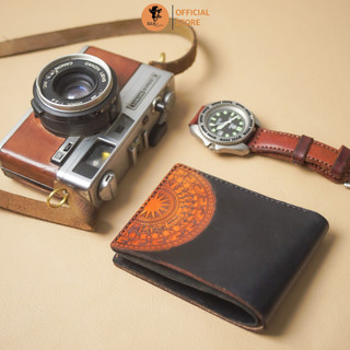 Ví Siêu bền da bò thật Handmade Nữ Da Bò Italia Veg RAM Leather Khắc Trống Đồng Việt Nam Đen Tuyền