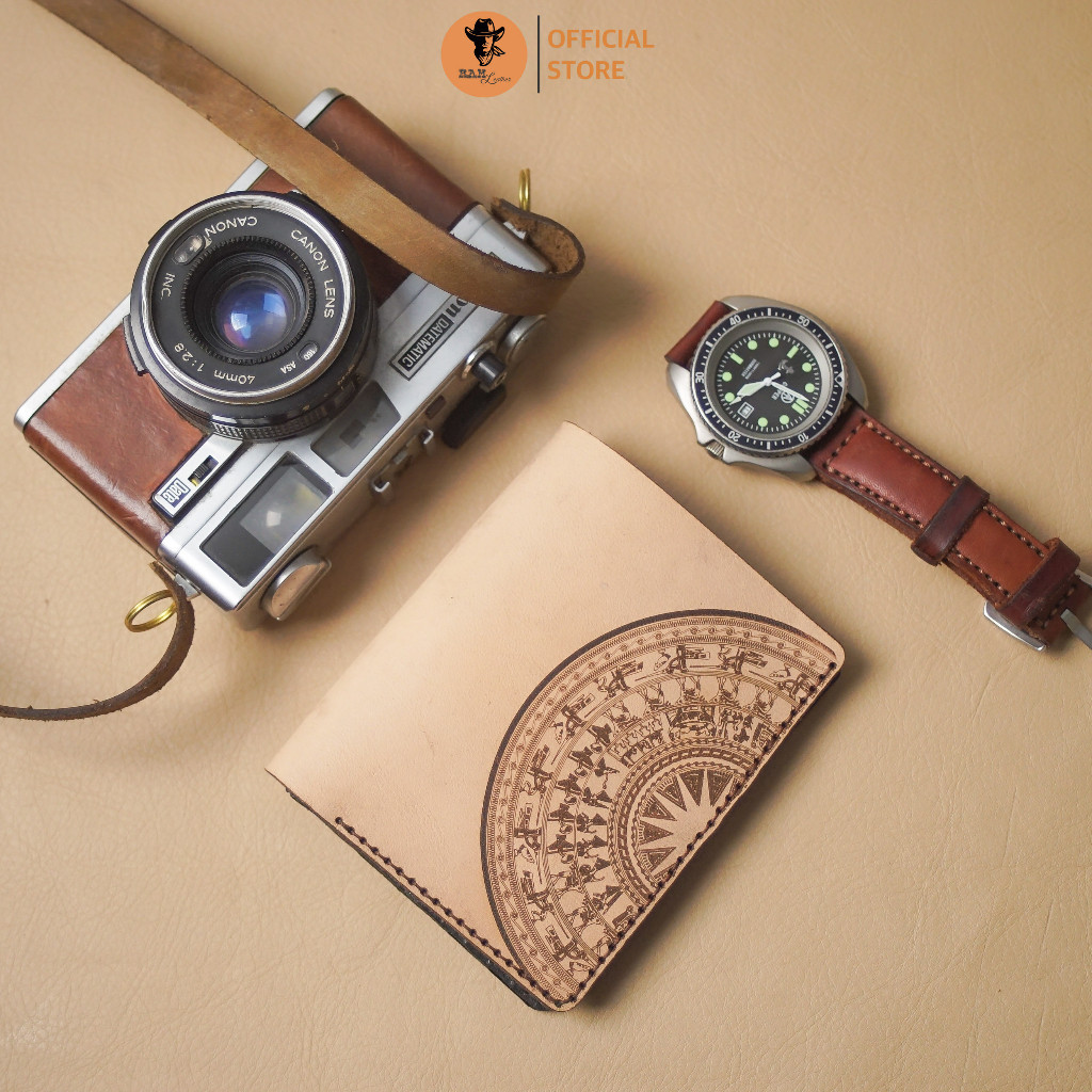 Ví da bò thủ công Nam Nữ Da Bò Italia Veg RAM Leather Khắc Trống Đồng Việt Nam Tốt Cho Sức Khỏe