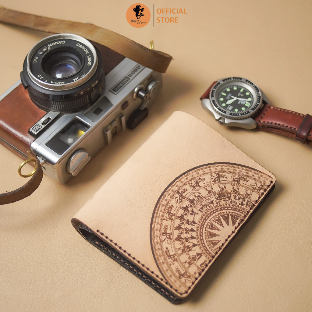 Ví da bò thủ công Nam Nữ Da Bò Italia Veg RAM Leather Khắc Trống Đồng Việt Nam Tốt Cho Sức Khỏe