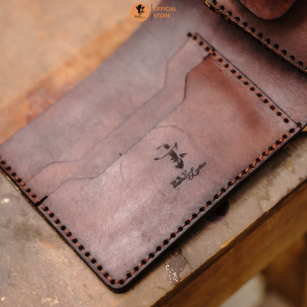 Ví trống đồng da bò vegtan nhuộm thủ công màu nâu đậm có ngăn đựng tiền xu - RAM Leather