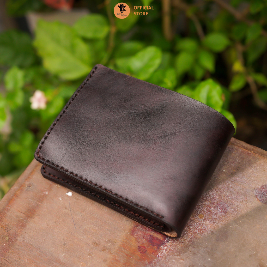 Ví trống đồng da bò vegtan nhuộm thủ công màu nâu đậm có ngăn đựng tiền xu - RAM Leather