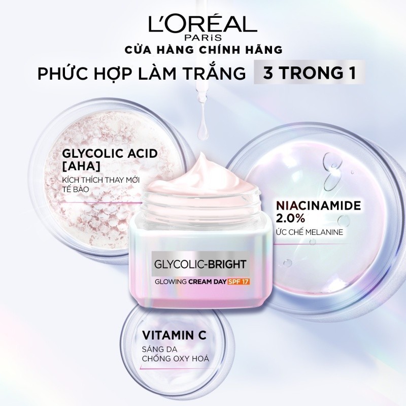 [Quà tặng không bán] Kem đêm dưỡng sáng mờ thâm nám L'Oreal Paris Glycolic (AHA) Bright 7.5ml