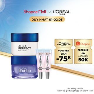 Bộ kem dưỡng sáng da Aura Perfect & serum sáng da tức thì Glycolic L'Oreal Paris