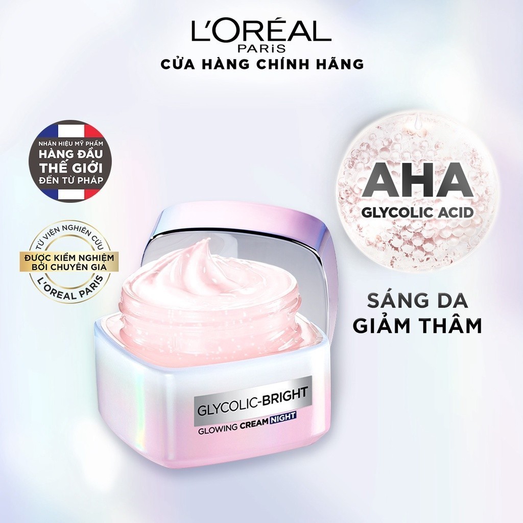 [Quà tặng không bán] Kem đêm dưỡng sáng mờ thâm nám L'Oreal Paris Glycolic (AHA) Bright 15ml code mới