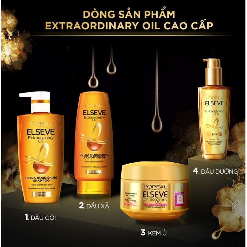 Bộ gội xả ủ chiết xuất tinh dầu hoa tự nhiên L'Oreal Paris Extraordinary Oil Ultra Nourishing