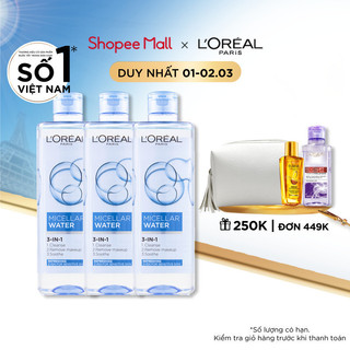 Bộ 3 nước tẩy trang đa năng 3-in-1 L'Oreal Paris Micellar tươi mát 400ml x 3