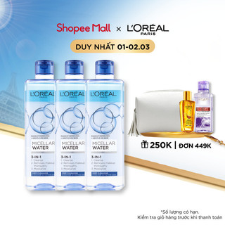 Bộ 3 nước tẩy trang đa năng 3-in-1 L'Oreal Paris Micellar sạch sâu 400ml x 3
