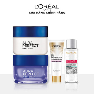 Bộ kem dưỡng sáng da Aura Perfect 50ml x2 & KCN UV Defender 15ml & Tẩy trang kiềm dầu Revita