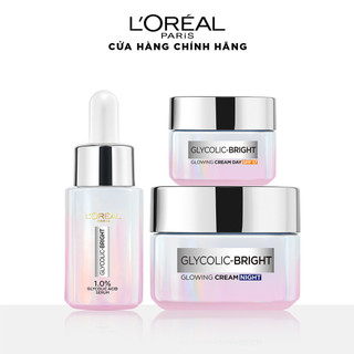 Bộ Kem đêm 50ml & kem ngày 15ml & serum 15ml sáng da tức thì Glycolic Bright L'Oreal Paris