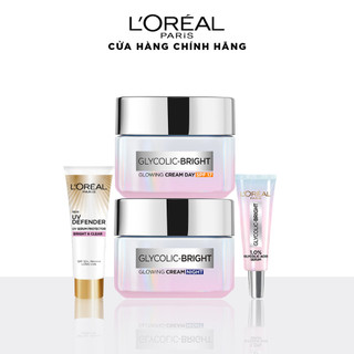 Bộ kem Glycolic Bright 50ml x2 & tẩy trang kiềm dầu & chống nắng bảo vệ L'Oreal Paris