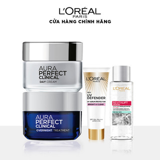 Bộ kem aura perfect clinical 50mlx2 & kcn bảo vệ uv defender 15ml & tẩy trang l'oreal paris