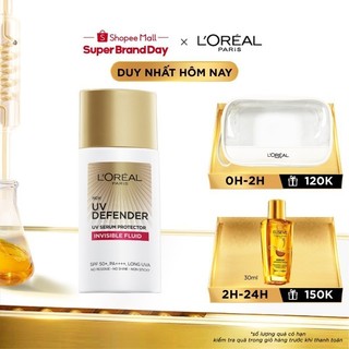 Bộ 2 Kem chống nắng 50ml & 15ml Nâng tông Giảm thâm Mịn Nhẹ Bảo vệ da L’Oreal Paris UV Defender Serum SPF 50+