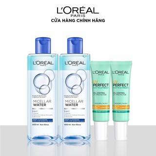 Bộ đôi 2 tẩy trang sạch sâu và 2 chống nắng kiềm dầu L'Oreal Paris