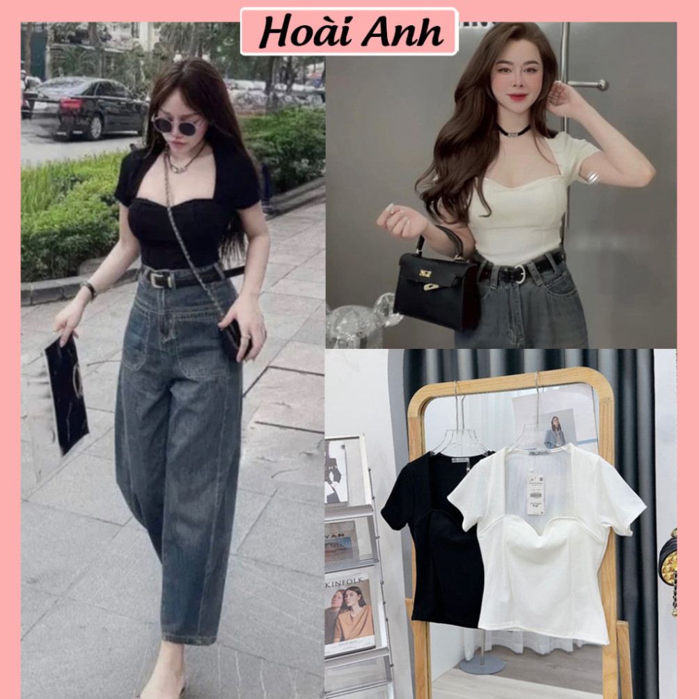 Áo Croptop Basic Cổ Vuông Kèm Mút Ngực Áo Thun Dáng Ngắn Ôm Body Sexy Ngắn Tay Freesize - Hàng mới về