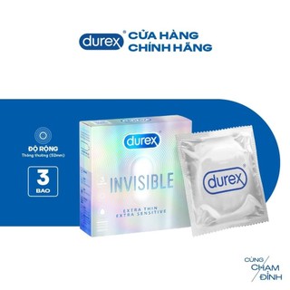 Bao cao su Durex Invisible siêu mỏng, size 52mm, hộp 3 bao